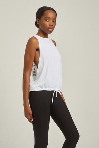 Aμάνικη MESH μπλούζα με σούρα στο τελείωμα | Λευκό