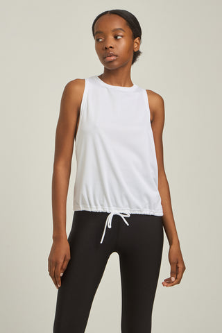 Aμάνικη MESH μπλούζα με σούρα στο τελείωμα | Λευκό