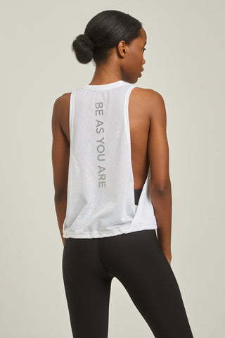 Aμάνικη MESH μπλούζα με σούρα στο τελείωμα | Λευκό