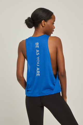 Aμάνικη MESH μπλούζα με σούρα στο τελείωμα | Μπλε