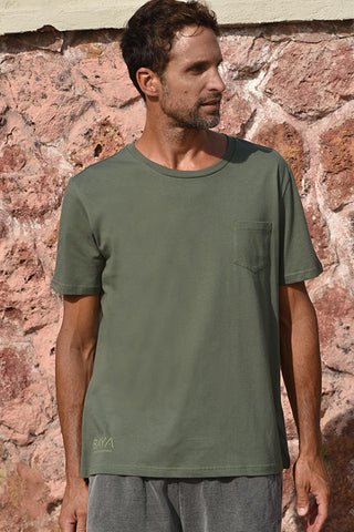 Ανδρικό t-shirt με λεπτομέρεια τσέπη | Xακί