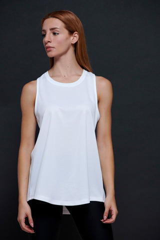 Sleeveless mesh top with athletic back | White