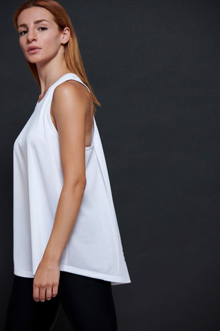 Sleeveless mesh top with athletic back | White