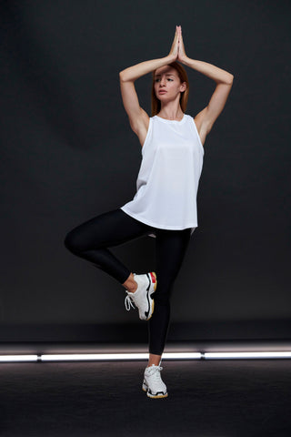 Sleeveless mesh top with athletic back | White