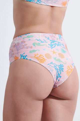 High-waisted reversible bikini briefs (with UV50+ protection) | Sea Creatures
